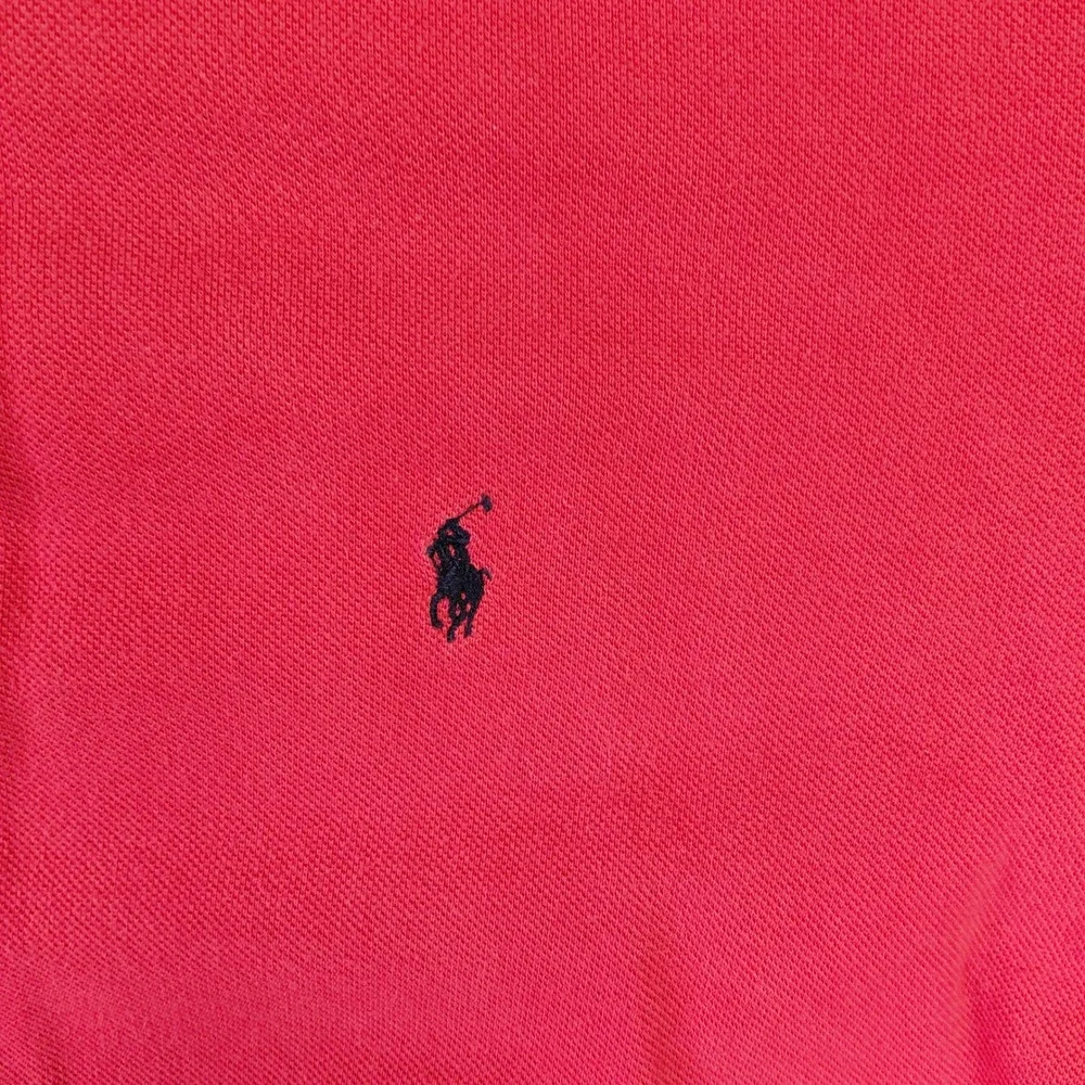 Polo Ralph Lauren Mens Large Red Navy Blue Contrast Collar Pique Polo Shirt